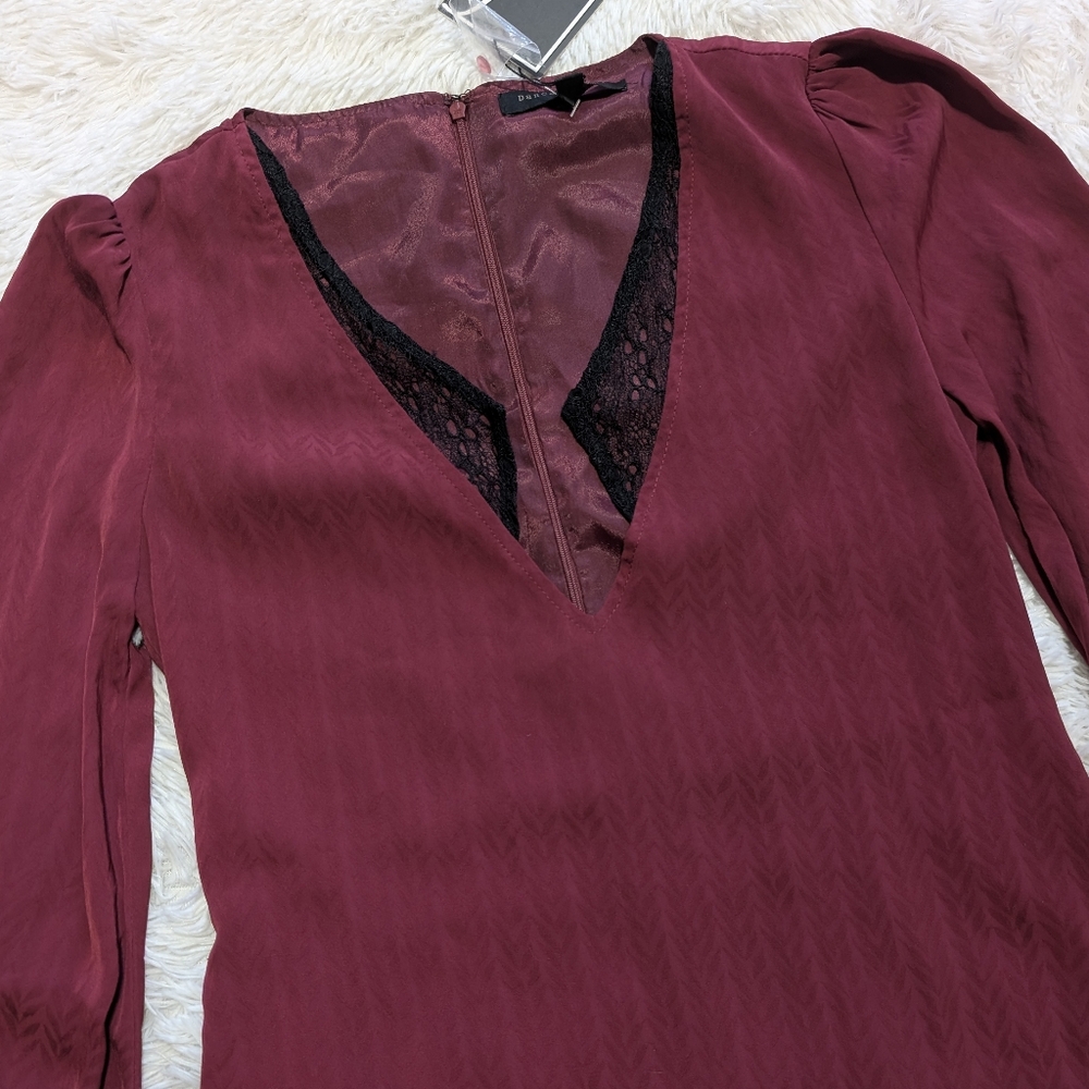 NWT Dance & Marvel Maroon Plunge Neck Vampire Goth Balloon Sleeve Dress Small - Picture 2 of 12
